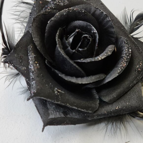 Black Rose Corsage Brooch or Hair Tie Unisex - Picture 6 of 7